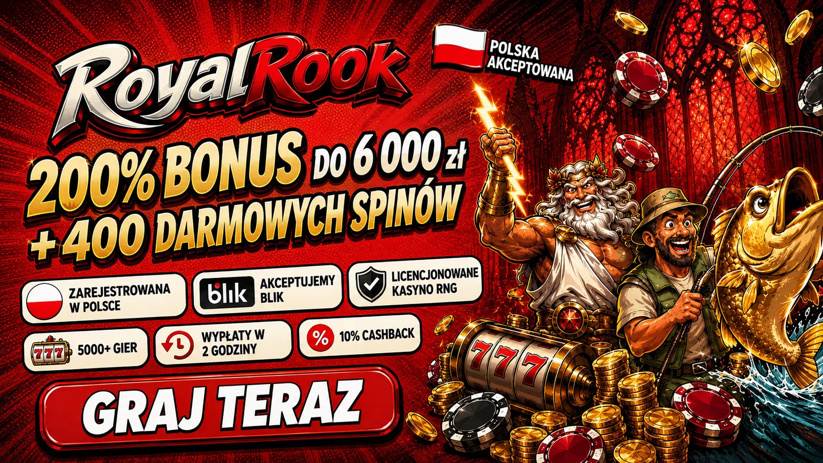 RoyalRook Casino — bonus 200% do 6 000 zł i 400 darmowych spinów
